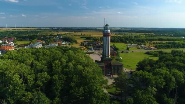 Maják Niechorze Latarnia Morska Aerial View Polsko Vysoce Kvalitní Záběry — Stock video