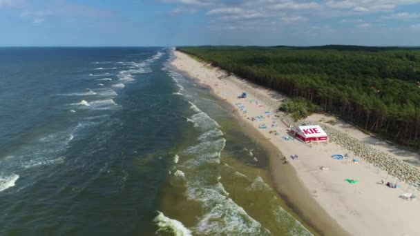 Panorama Beach Baltic Sea Pogorzelica Plaza Morze Baltyckie Aerial View — Stock video