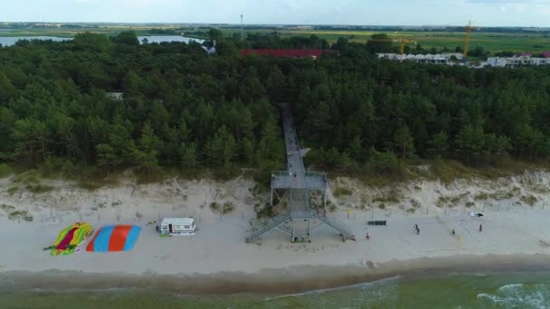 Strand Ostsee Rogowo Plaza Morze Baltyckie Aerial View Polen Hochwertiges — Stockvideo