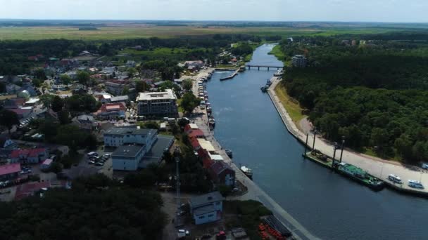 Port Mrzezyno Rzeka Rega Aerial View Polen Hoge Kwaliteit Beeldmateriaal — Stockvideo