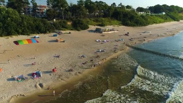 Sahil Baltık Denizi Rewal Plaza Morze Baltyckie Hava Manzaralı Polonya — Stok video