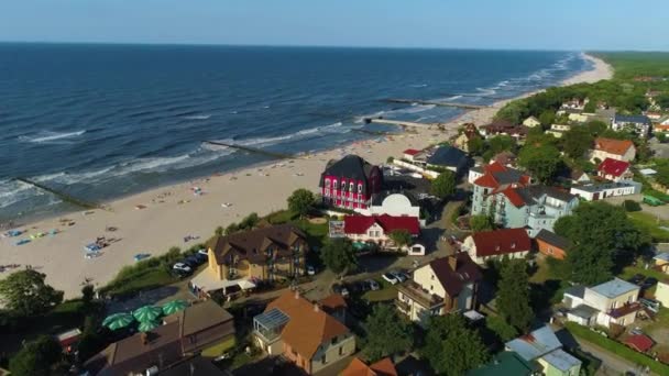 Strand Ostsee Niechorze Plaza Morze Baltyckie Luftaufnahme Polen Hochwertiges Filmmaterial — Stockvideo