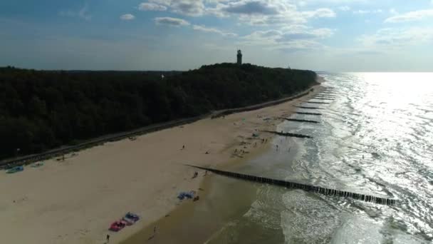 Playa Mar Báltico Niechorze Plaza Morze Baltyckie Vista Aérea Polonia — Vídeos de Stock