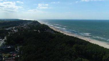Panorama Sahili Baltık Denizi Plaza Niechorze Plaza Morze Baltyckie Hava Görünümü Polonya. Yüksek kalite 4k görüntü