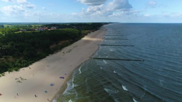 Beach Baltic Sea Trzesacz Plaza Morze Baltyckie Aerial View Poland — Stock Video