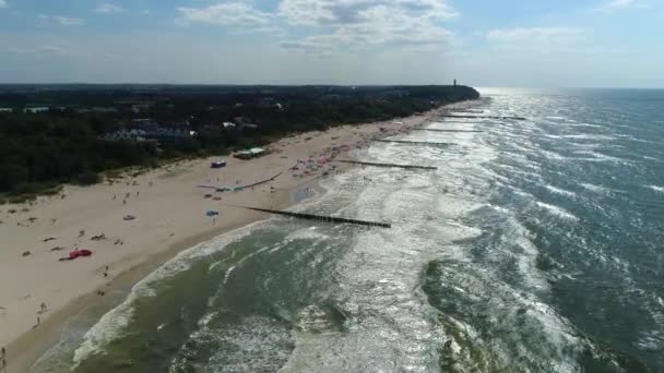 Strand Ostsee Niechorze Plaza Morze Baltyckie Luftaufnahme Polen Hochwertiges Filmmaterial — Stockvideo