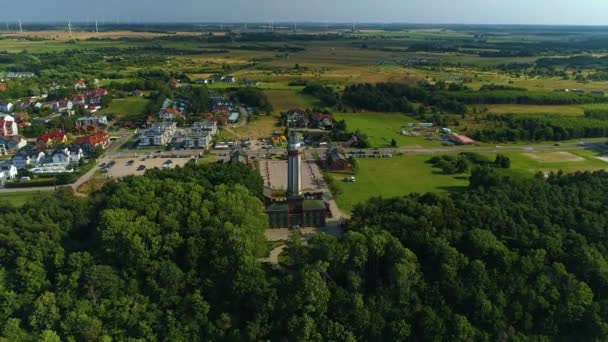 Niechorze Latarnia Morska Aerial View波兰灯塔 高质量的4K镜头 — 图库视频影像