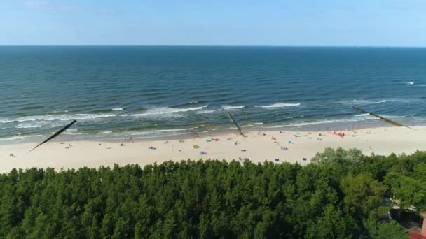 Beach Baltic Sea Niechorze Plaza Morze Baltyckie Aerial View Poland — Stock Video