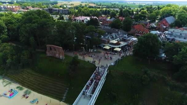 Ruïnes Van Kerk Trzesacz Ruiny Kosciola Aerial View Polen Hoge — Stockvideo