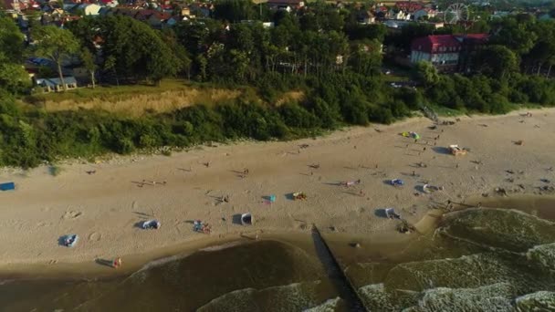 Strand Baltic Sea Rewal Plaza Morze Baltyckie Flygfoto Polen Högkvalitativ — Stockvideo
