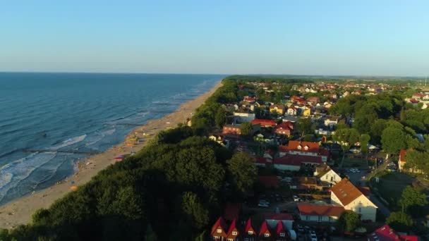 Playa Mar Báltico Rewal Plaza Morze Baltyckie Vista Aérea Polonia — Vídeos de Stock