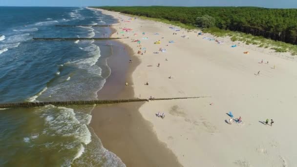 Strand Baltic Sea Niechorze Plaza Morze Baltyckie Aerial View Poland — Stockvideo