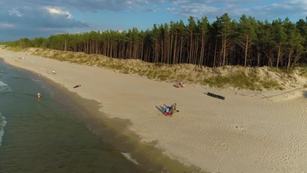 Strand Baltische Zee Rogowo Plaza Morze Baltyckie Luchtfoto View Polen — Stockvideo