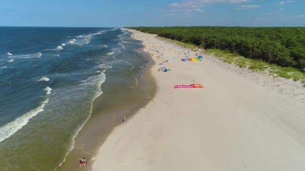 Strand Baltic Sea Niechorze Plaza Morze Baltyckie Aerial View Poland — Stockvideo