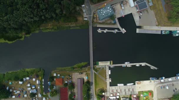 Top Port Bridge River Mrzezyno Meest Rzeka Rega Luchtfoto Polen — Stockvideo