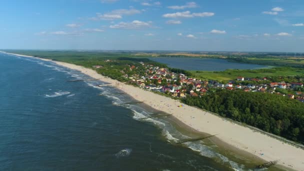 Prachtig Landschap Strand Baltische Zee Niechorze Piekny Krajobraz Luchtfoto View — Stockvideo