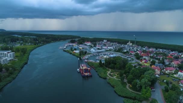Regen Prachtig Landschap Dziwnow Piekny Krajobraz Luchtfoto View Polen Hoge — Stockvideo