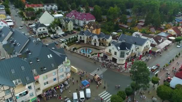 Fontein Downtown Pobierowo Fontanna Aerial View Polen Hoge Kwaliteit Beeldmateriaal — Stockvideo