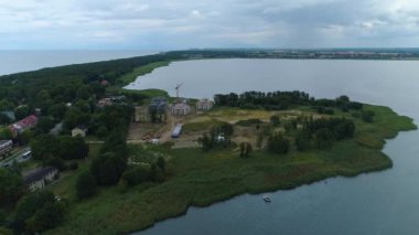 Dziwnow 'daki Peninsula Polwysep Hava Manzaralı Polonya. Yüksek kalite 4k görüntü