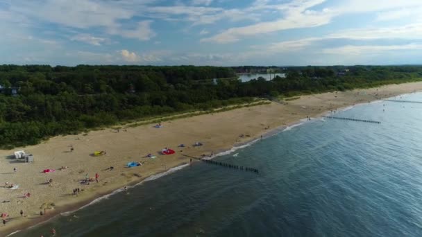 Strand Oostzee Dziwnow Plaza Morze Baltyckie Aerial View Polen Hoge — Stockvideo