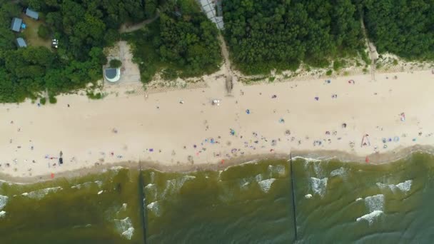 Top Strand Oostzee Dziwnowek Plaza Morze Baltyckie Luchtfoto Polen Hoge — Stockvideo