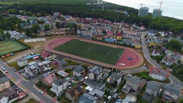 Stadium Miedzyzdroje Stadion Aerial View Lengyelország Kiváló Minőségű Felvételek — Stock videók