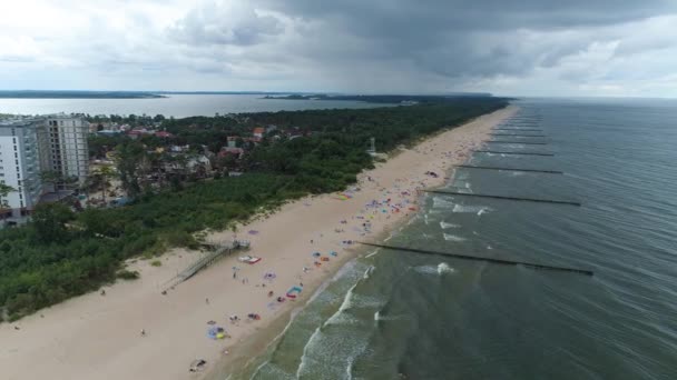 Strand Baltic Sea Dziwnowek Plaza Morze Baltyckie Aerial View Polen — Stockvideo