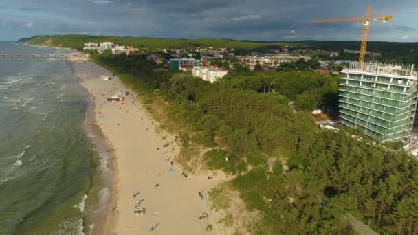 Pláž Baltské Moře Miedzyzdroje Plaza Morze Baltyckie Aerial View Polsko — Stock video