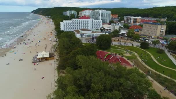 Пляж Балтийского Моря Дзыздрое Плаза Морзе Балтыцкие Воздушный Вид Польши — стоковое видео