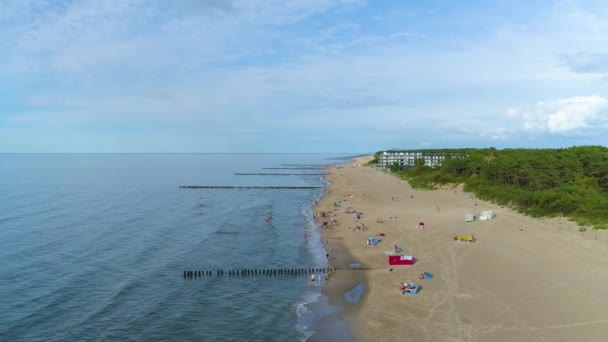 Sahil Baltık Denizi Dziwnow Plaza Morze Baltyckie Hava Görüntüsü Polonya — Stok video