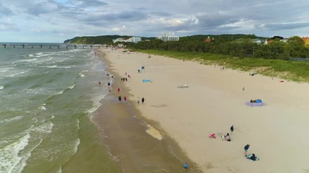 Playa Mar Báltico Miedzyzdroje Plaza Morze Baltyckie Vista Aérea Polonia — Vídeos de Stock