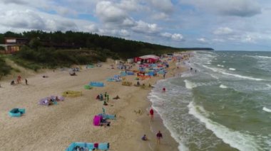 Plaj Baltık Denizi Miedzywodzie Plaza Morze Baltyckie Hava Manzaralı Polonya. Yüksek kalite 4k görüntü