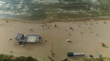 Plaj Baltık Denizi Miedzyzdroje Plaza Morze Baltyckie Hava Manzaralı Polonya. Yüksek kalite 4k görüntü