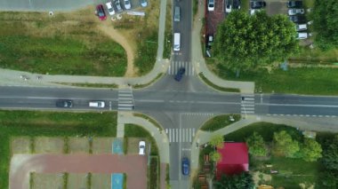 Centrum Kavşağı Lukecin Skrzyzowanie Hava Görüntüsü Polonya. Yüksek kalite 4k görüntü