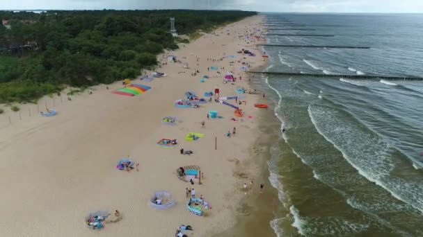 Playa Mar Báltico Dziwnowek Plaza Morze Baltyckie Vista Aérea Polonia — Vídeos de Stock