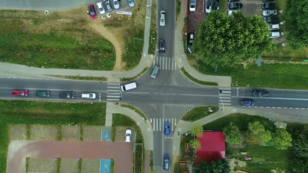 Centrum Crossroad Lukecin Skrzyzowanie Aerial View Polen Hoge Kwaliteit Beeldmateriaal — Stockvideo