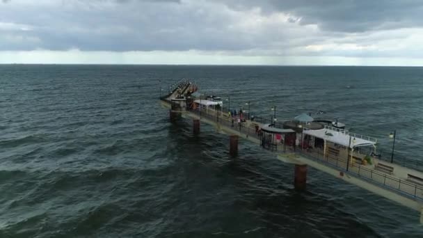 Panorama Pier Ostsee Miedzyzdroje Molo Morze Baltyckie Luftaufnahme Polen Hochwertiges — Stockvideo