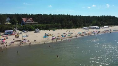 Sahil Baltık Denizi Sztutowo Plaza Morze Baltyckie Hava Manzaralı Polonya. Yüksek kalite 4k görüntü
