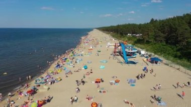 Plaj Baltık Denizi Stegna Plaza Morze Baltyckie Hava Görüntüsü Polonya. Yüksek kalite 4k görüntü