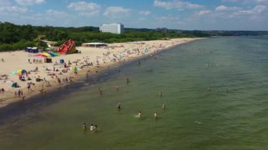 Plaj Baltık Denizi Plaza Jelitkowo Gdansk Morz Baltyckie Hava Görüntüsü Polonya. Yüksek kalite 4k görüntü