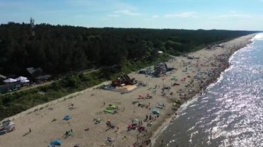 Plaj Baltık Denizi Stegna Plaza Morze Baltyckie Hava Görüntüsü Polonya. Yüksek kalite 4k görüntü