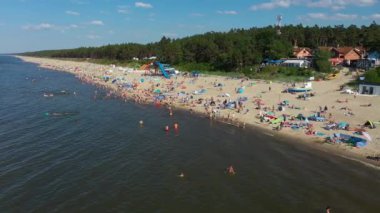 Plaj Baltık Denizi Stegna Plaza Morze Baltyckie Hava Görüntüsü Polonya. Yüksek kalite 4k görüntü