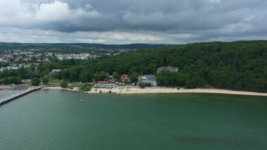 Panorama Sahili Gdynia Orlowo Plaza Krajobraz Hava Görüntüsü Polonya. Yüksek kalite 4k görüntü