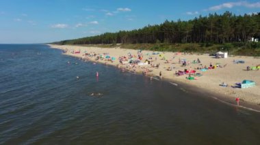 Plaj Baltık Denizi Stegna Plaza Morze Baltyckie Hava Görüntüsü Polonya. Yüksek kalite 4k görüntü