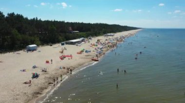 Sahil Baltık Denizi Sztutowo Plaza Morze Baltyckie Hava Manzaralı Polonya. Yüksek kalite 4k görüntü