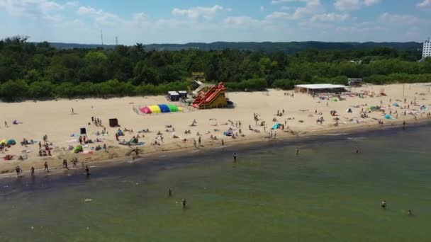 Pláž Baltské Moře Plaza Jelitkowo Gdaňsk Morze Baltyckie Aerial View — Stock video