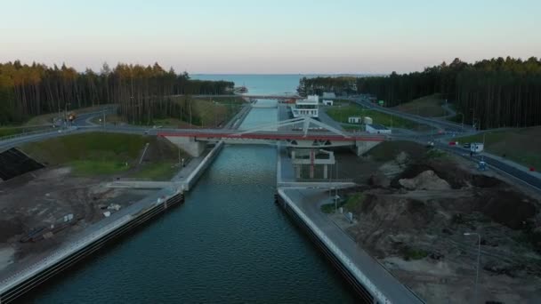 Canal Vistula Spit Canal Miere Wisl Повітряний Вид Польщі Високоякісні — стокове відео