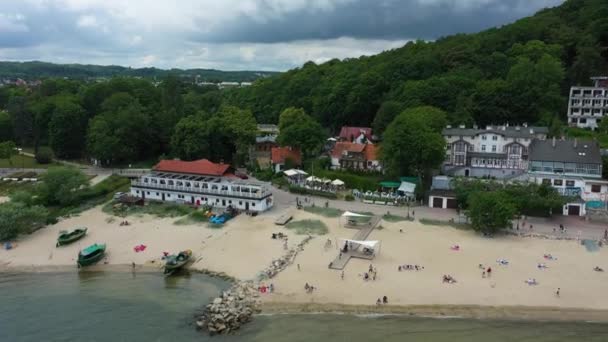 Beach Tavern Gdynia Orłowo Plaza Tawerna Widok Lotu Ptaka Polska — Wideo stockowe