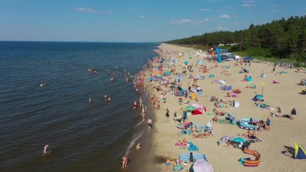 Strand Oostzee Stegna Plaza Morze Baltyckie Aerial View Polen Hoge — Stockvideo