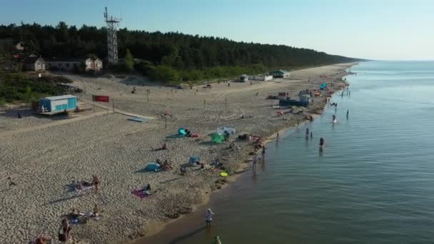 Praia Mar Báltico Katy Rybackie Plaza Morze Bacltyckie Vista Aérea — Vídeo de Stock